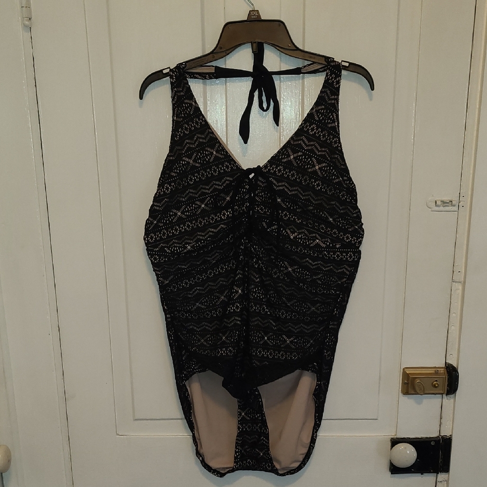 NWOT Ava & Viv Black Lace One-Piece Swimsuit with Nude Lining